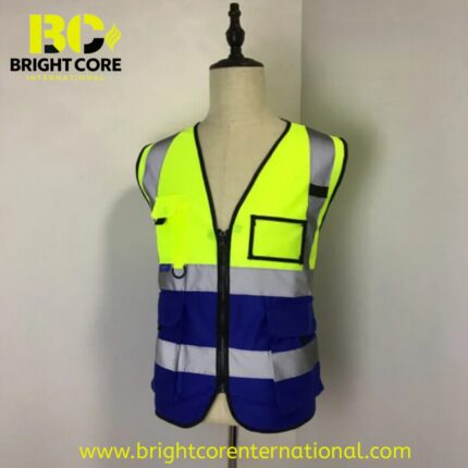 Yellow/Blue High Visibility Safety Vest with Multi-Pockets